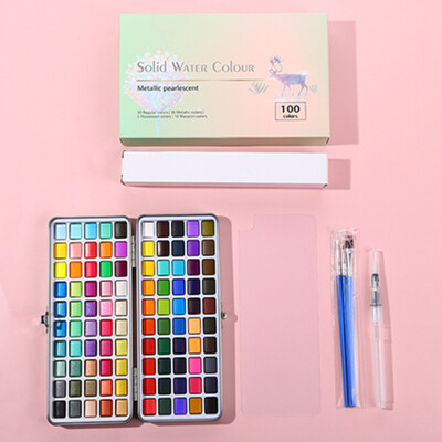 Set de vopsea acuarelă solidă 50/72/90/100, cutie metalică, consumabile de hârtie pentru acuarelă, pigment pentru acuarelă, pentru începători, desen pentru acuarelă