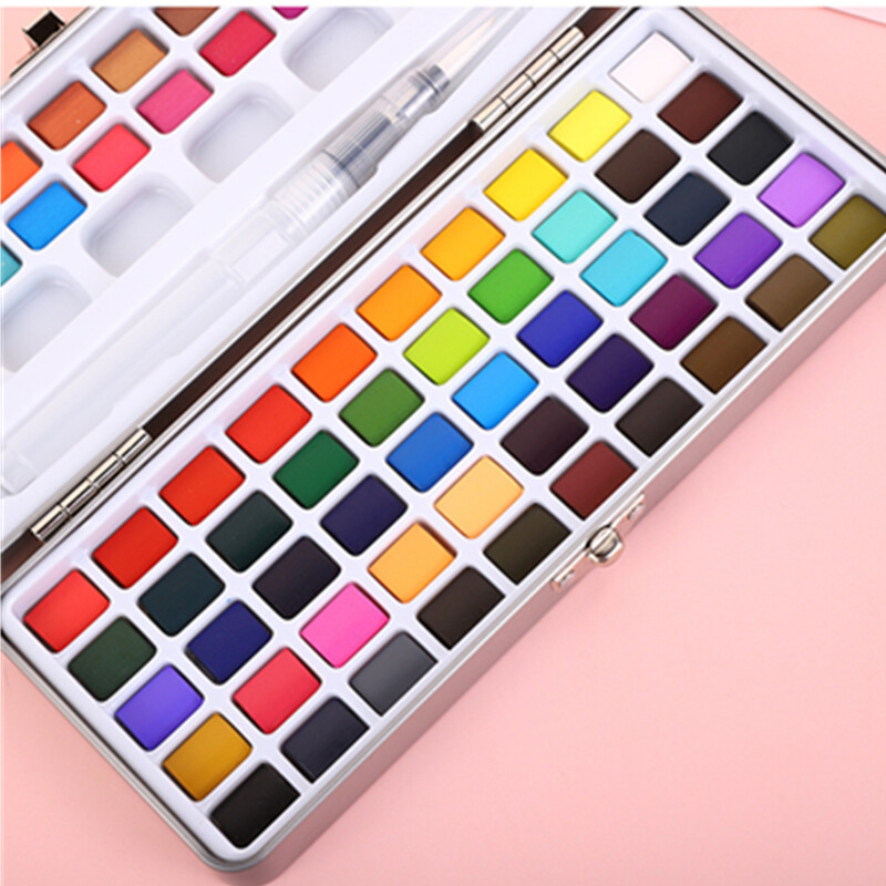 Set de vopsea acuarelă solidă 50/72/90/100, cutie metalică, consumabile de hârtie pentru acuarelă, pigment pentru acuarelă, pentru începători, desen pentru acuarelă