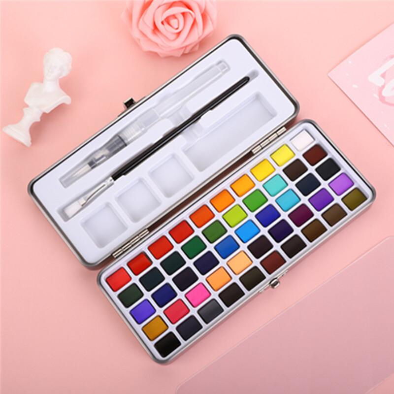 Set de vopsea acuarelă solidă 50/72/90/100, cutie metalică, consumabile de hârtie pentru acuarelă, pigment pentru acuarelă, pentru începători, desen pentru acuarelă