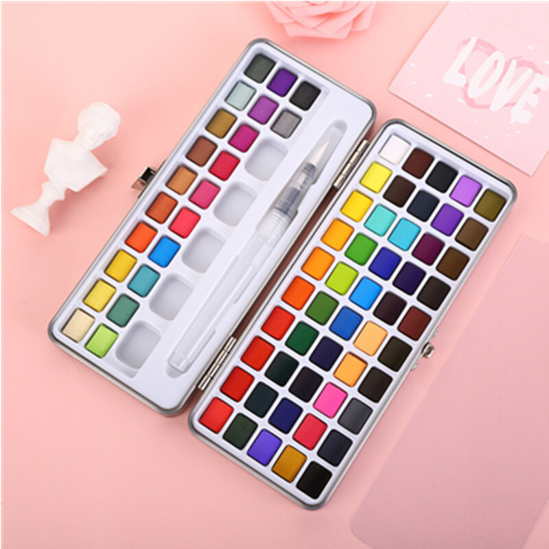 Set de vopsea acuarelă solidă 50/72/90/100, cutie metalică, consumabile de hârtie pentru acuarelă, pigment pentru acuarelă, pentru începători, desen pentru acuarelă