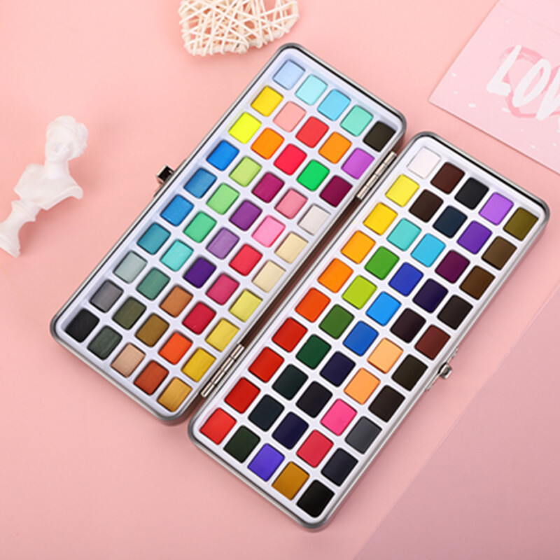 Set de vopsea acuarelă solidă 50/72/90/100, cutie metalică, consumabile de hârtie pentru acuarelă, pigment pentru acuarelă, pentru începători, desen pentru acuarelă