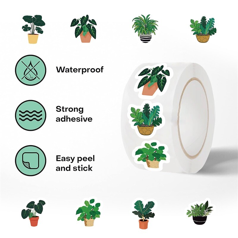 500PCS Зелени растения Хартиени етикети Благодаря Стикер Запечатване Декорация Скрапбукинг Канцеларски материали Ръчни счетоводни консумативи за деца