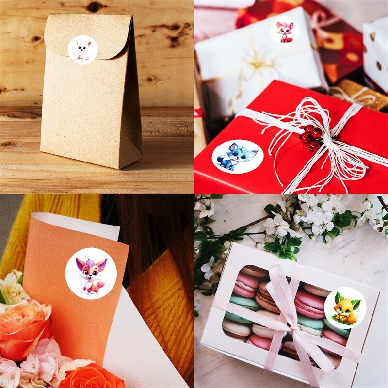500PCS Kawaii Fox Sticky Paper Stickers Етикети Благодарение на стикера Запечатване на корейски канцеларски материали Декорация Scrapbooking