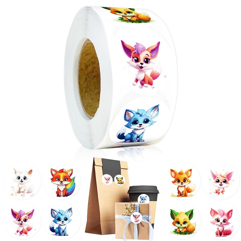 500PCS Kawaii Fox Sticky Paper Stickers Етикети Благодарение на стикера Запечатване на корейски канцеларски материали Декорация Scrapbooking