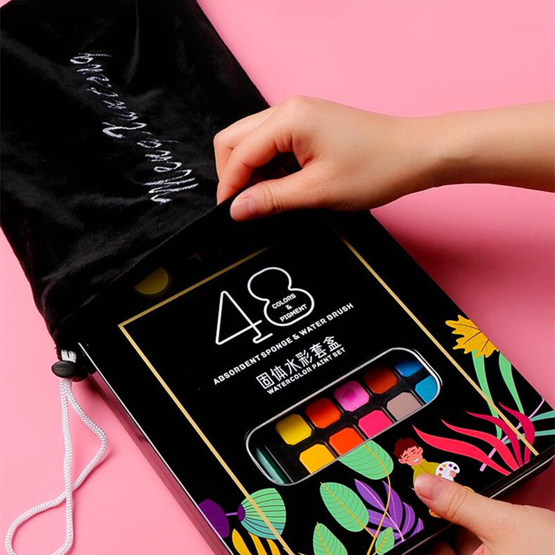 Vientisa 48 spalvų akvarelė su teptuku ir popieriumi Acuarelas Pigmento tapybos rinkinys su pigmentacija Vaikams Menininkams Mokykliniai meno reikmenys