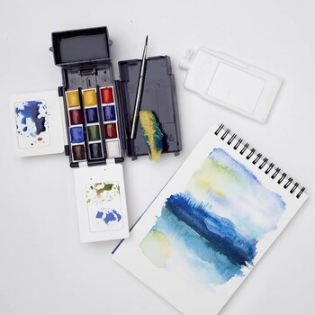 Winsor & Newton Cotman Artist Watercolour Paint Field Pocket Travel Set 12 Colours Half Pans for Outdoor Watercolor Painting