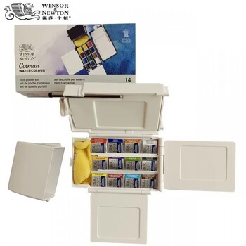 Winsor & Newton Cotman Artist Watercolour Paint Field Pocket Travel Set 12 Colours Half Pans for Outdoor Watercolor Painting