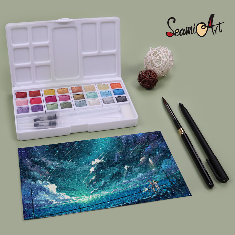 SeamiArt 24bojne svjetlucave metalne akvarelne boje Poklon kutije Set Artist Watercolor Pearl Pigment za pribor za crtanje
