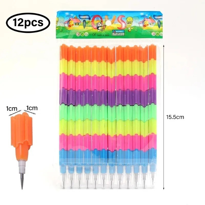 12 vnt. vaivorykštės sukabinami blokiniai pieštukai, skirti vaikų gimtadienio vakarėliams, grįžimui į mokyklą Kanceliarinės prekės Dovana Pinata užpildai Goodie Bag