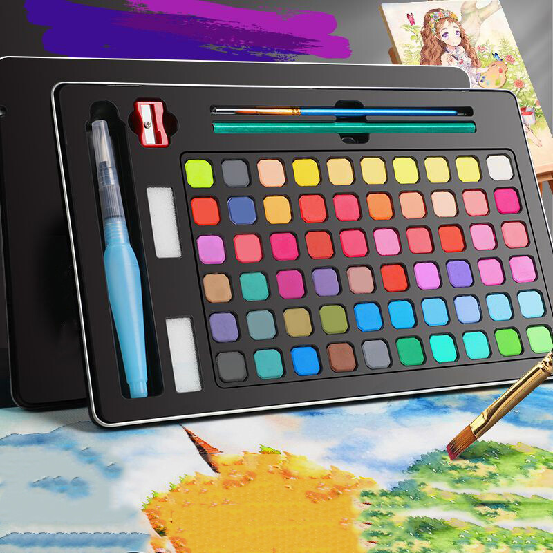 Akvarelinių dažų rinkinys 48/60/72 Colors Artist Solid Water Color Pigment nešiojamas piešimo rinkinys su teptuku meno reikmenimis Dovana