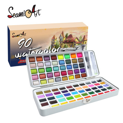 „Seamiart 50/72/90/100 Color Solid akvarelinių dažų rinkinys Basic Neone Glitter akvareliniai pigmentai piešimo meno dažų reikmenims