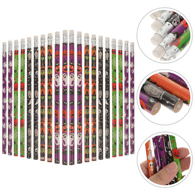 /60Pcs Комплект Eraser Goody Bag Fillers Училищни моливи за писане Деца Ученици Рисуване Дървени Хелоуин Гуми Карикатура