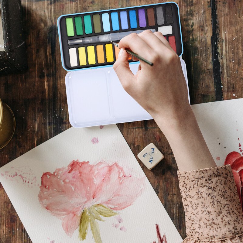 Solid Watercolor Kit Paint Supply Daugiafunkcis patogus priedų rinkinys Plastic Draw Travel Professional