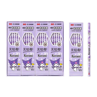 Sanrio 12 vnt./rinkinys medinis pieštukas Kuromi šešiakampis rašomasis pieštukas studentų pieštukas Kūrybinis rašomasis pieštukas mokyklos mokinių raštinės reikmenys