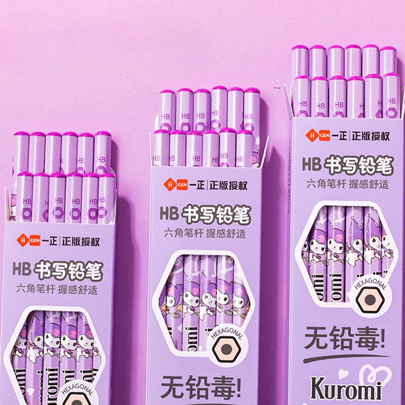 Sanrio 12 vnt./rinkinys medinis pieštukas Kuromi šešiakampis rašomasis pieštukas studentų pieštukas Kūrybinis rašomasis pieštukas mokyklos mokinių raštinės reikmenys