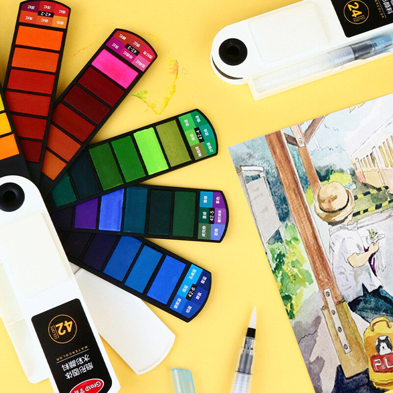 Επαγγελματικά Πτυσσόμενα Εργαλεία Ζωγραφικής σε σχήμα ανεμιστήρα Επαγγελματικά Πτυσσόμενα Εργαλεία Ζωγραφικής με Στερεά Ακουαρέλα