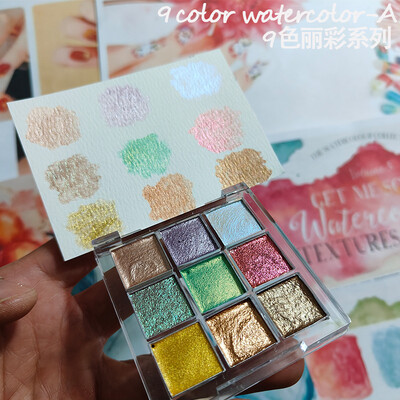 9 boja biserno jednobojnih akvarelnih boja Set Acuarelas Palette Painting Nail Fine Art Painting Manikura Set akvarelnih boja