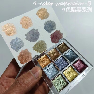 9 boja biserno jednobojnih akvarelnih boja Set Acuarelas Palette Painting Nail Fine Art Painting Manikura Set akvarelnih boja