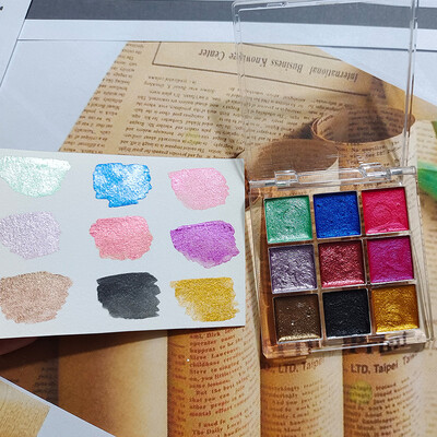 9 boja biserno jednobojnih akvarelnih boja Set Acuarelas Palette Painting Nail Fine Art Painting Manikura Set akvarelnih boja