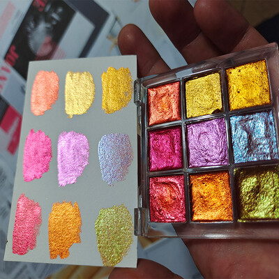 9 boja biserno jednobojnih akvarelnih boja Set Acuarelas Palette Painting Nail Fine Art Painting Manikura Set akvarelnih boja