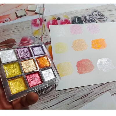 9 boja biserno jednobojnih akvarelnih boja Set Acuarelas Palette Painting Nail Fine Art Painting Manikura Set akvarelnih boja