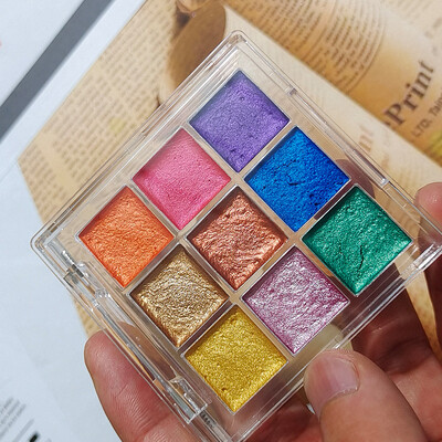 9 boja biserno jednobojnih akvarelnih boja Set Acuarelas Palette Painting Nail Fine Art Painting Manikura Set akvarelnih boja