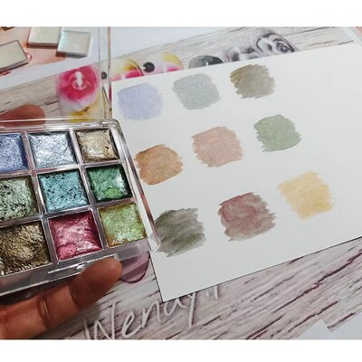 9 boja biserno jednobojnih akvarelnih boja Set Acuarelas Palette Painting Nail Fine Art Painting Manikura Set akvarelnih boja