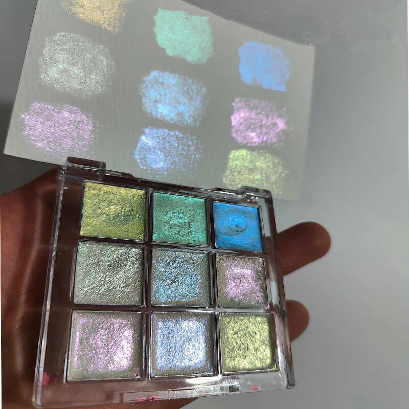 9 spalvų perlamutrinis kietų akvarelinių dažų rinkinys Acuarelas paletės dažymas nagams dailė tapyba manikiūro akvarelės rinkinys