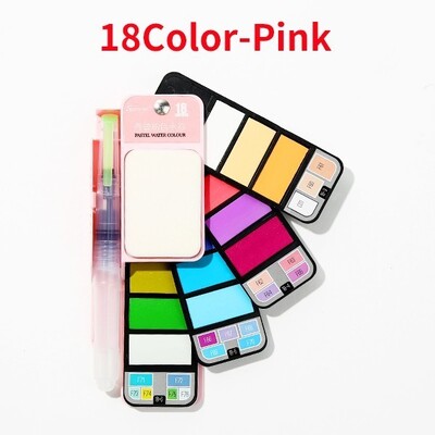 Set de vopsea acuarelă solidă portabil, 18/25/33/42 de culori, Acuarelas, cu stilou cu perie de apă, pliabil, de călătorie, desen de pigment pentru culoarea apei