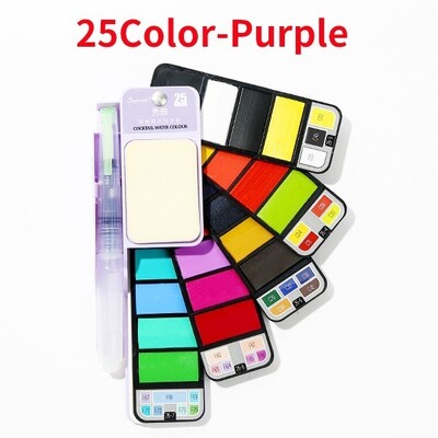 Set de vopsea acuarelă solidă portabil, 18/25/33/42 de culori, Acuarelas, cu stilou cu perie de apă, pliabil, de călătorie, desen de pigment pentru culoarea apei