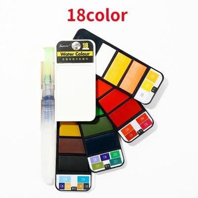Set de vopsea acuarelă solidă portabil, 18/25/33/42 de culori, Acuarelas, cu stilou cu perie de apă, pliabil, de călătorie, desen de pigment pentru culoarea apei