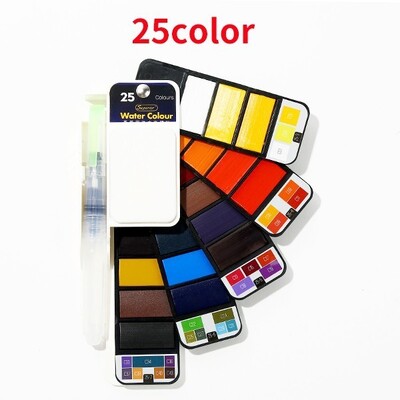 Set de vopsea acuarelă solidă portabil, 18/25/33/42 de culori, Acuarelas, cu stilou cu perie de apă, pliabil, de călătorie, desen de pigment pentru culoarea apei