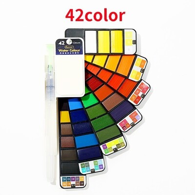 Set de vopsea acuarelă solidă portabil, 18/25/33/42 de culori, Acuarelas, cu stilou cu perie de apă, pliabil, de călătorie, desen de pigment pentru culoarea apei