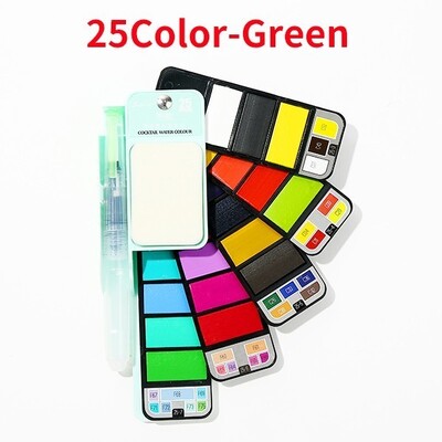 Set de vopsea acuarelă solidă portabil, 18/25/33/42 de culori, Acuarelas, cu stilou cu perie de apă, pliabil, de călătorie, desen de pigment pentru culoarea apei