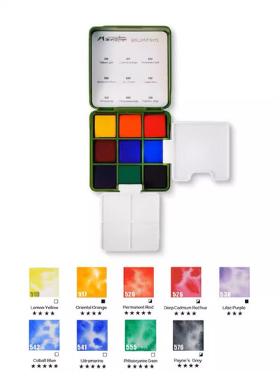 MAIRTINI Kelionių akvarelinių dažų rinkinys 9 spalvų mini nešiojama paletė, vientisa akvarelinių dažų piešimo piešimo popierius, meno reikmenys