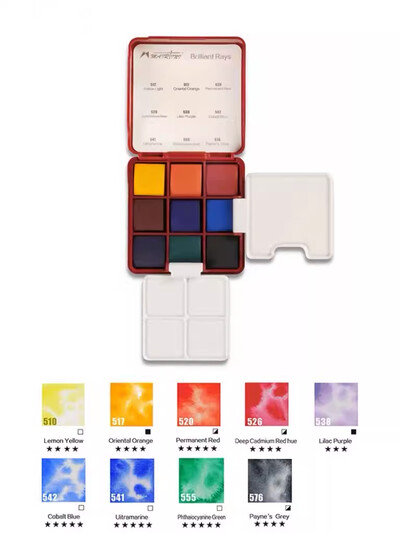 MAIRTINI Kelionių akvarelinių dažų rinkinys 9 spalvų mini nešiojama paletė, vientisa akvarelinių dažų piešimo piešimo popierius, meno reikmenys