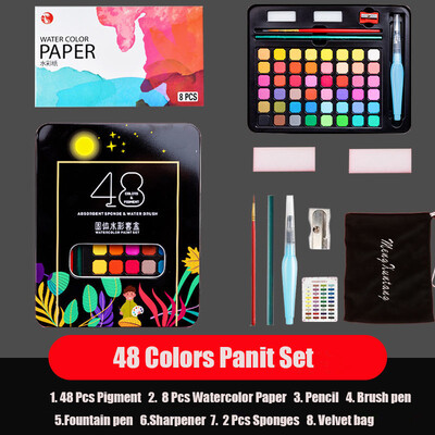 48 vnt. tapyba Spalvos Akvarelė Piešimas Tvirti pigmentai Metalinė dėžutė menininkams raštinės reikmenims Profesionalios dovanos