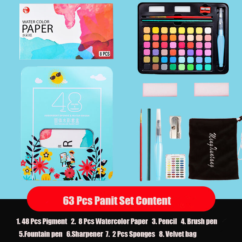 48 vnt. tapyba Spalvos Akvarelė Piešimas Tvirti pigmentai Metalinė dėžutė menininkams raštinės reikmenims Profesionalios dovanos