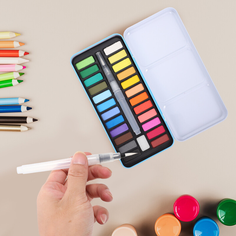 Kit de acuarelă solidă, convenabil, multifuncțional, pentru desen, vopsea guașă, accesoriu profesional, vopsele de acuarelă