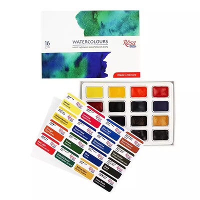 Rosa 16/24 Colors Solid akvarelinių dažų rinkinys Profesionali akvarelė, skirta tapybos meno reikmenims