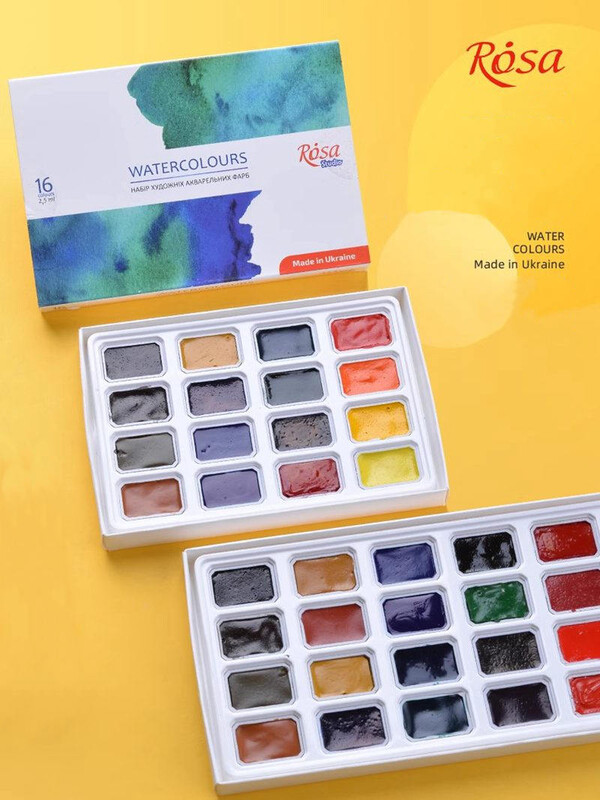 Rosa 16/24 Colors Solid akvarelinių dažų rinkinys Profesionali akvarelė, skirta tapybos meno reikmenims