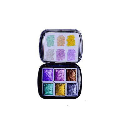 POEZIE profesionalus kieto metalo akvarelinių dažų rinkinys 2 ml 6 spalvų blizgantis akvarelinis dažymas su skardine dėžute tapybos meno reikmenims