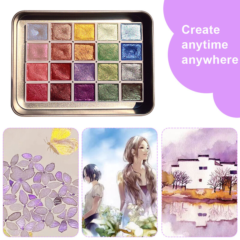 20 spalvų 3 ml kietas akvarelės pigmentų rinkinys Aukso sidabro pudra, mineralinis perlų pigmentas blizgantis metalinis akvarelės meno tapybos rinkinys