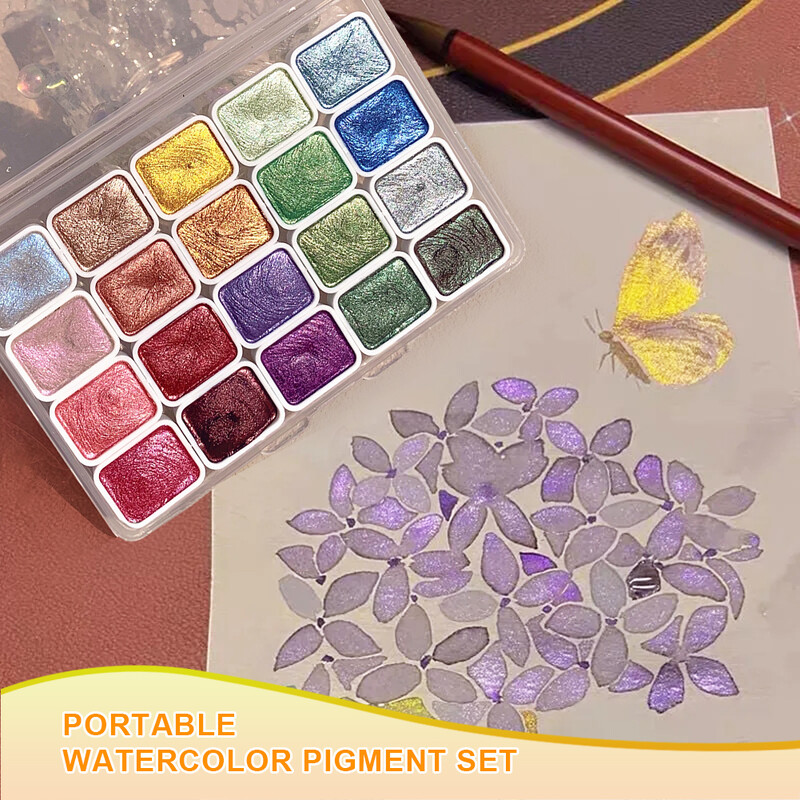 20 spalvų 3 ml kietas akvarelės pigmentų rinkinys Aukso sidabro pudra, mineralinis perlų pigmentas blizgantis metalinis akvarelės meno tapybos rinkinys