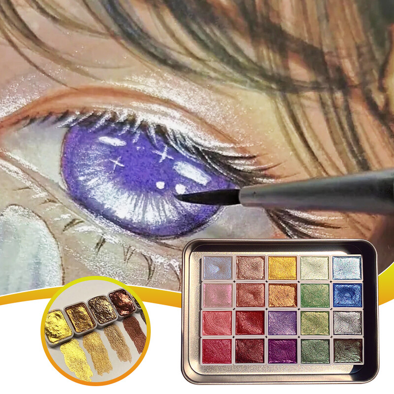 20 spalvų 3 ml kietas akvarelės pigmentų rinkinys Aukso sidabro pudra, mineralinis perlų pigmentas blizgantis metalinis akvarelės meno tapybos rinkinys