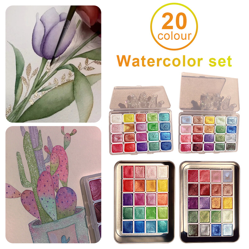 20 spalvų 3 ml kietas akvarelės pigmentų rinkinys Aukso sidabro pudra, mineralinis perlų pigmentas blizgantis metalinis akvarelės meno tapybos rinkinys