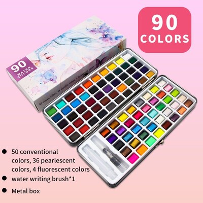 Profesionálna sada farieb 50/72/90 farieb, sada pevných akvarelových farieb, základná neónová trblietavá akvarelová farba na kreslenie, umelecké farby, dodávka farieb