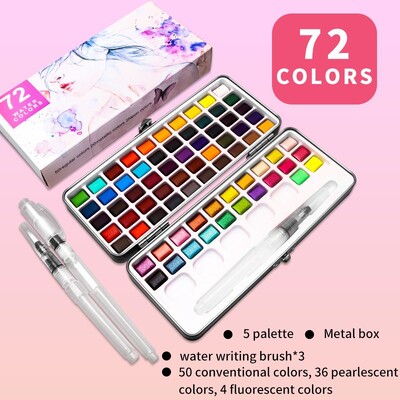Profesionálna sada farieb 50/72/90 farieb, sada pevných akvarelových farieb, základná neónová trblietavá akvarelová farba na kreslenie, umelecké farby, dodávka farieb