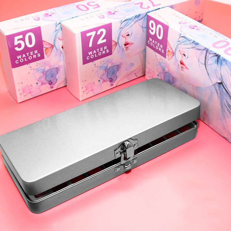 Profesionálna sada farieb 50/72/90 farieb, sada pevných akvarelových farieb, základná neónová trblietavá akvarelová farba na kreslenie, umelecké farby, dodávka farieb