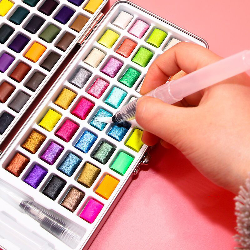 Profesionálna sada farieb 50/72/90 farieb, sada pevných akvarelových farieb, základná neónová trblietavá akvarelová farba na kreslenie, umelecké farby, dodávka farieb